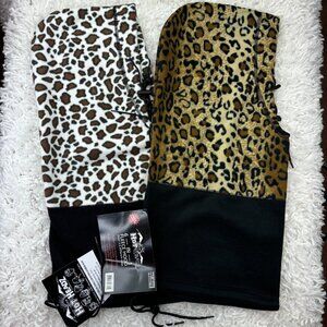 Hot Headz 6-IN-1 Fleece Hood Black Hat Animal Print One Size Fits All NWT